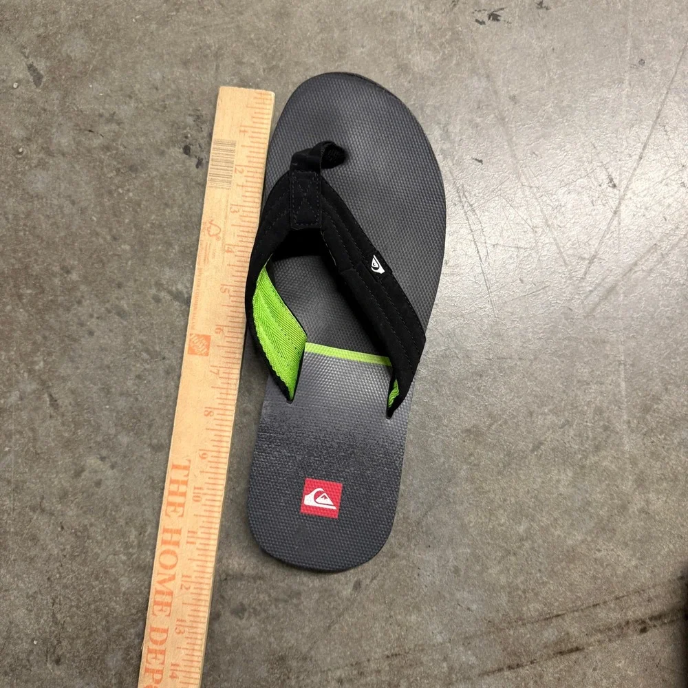Quiksilver Mens Flip Flop Sandals Black Grey Neon Green Thong Beach Shoes 11.5in